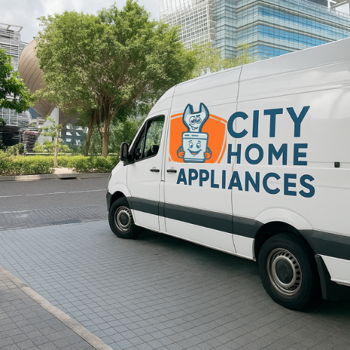 Friendly wrench mascot holding a toaster